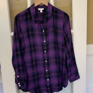 J. Jill Purple and Black Plaid Button Down Shirt
